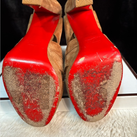 Christian Louboutin tan suede apron lily high heel sandals size 37 - Picture 4 of 6